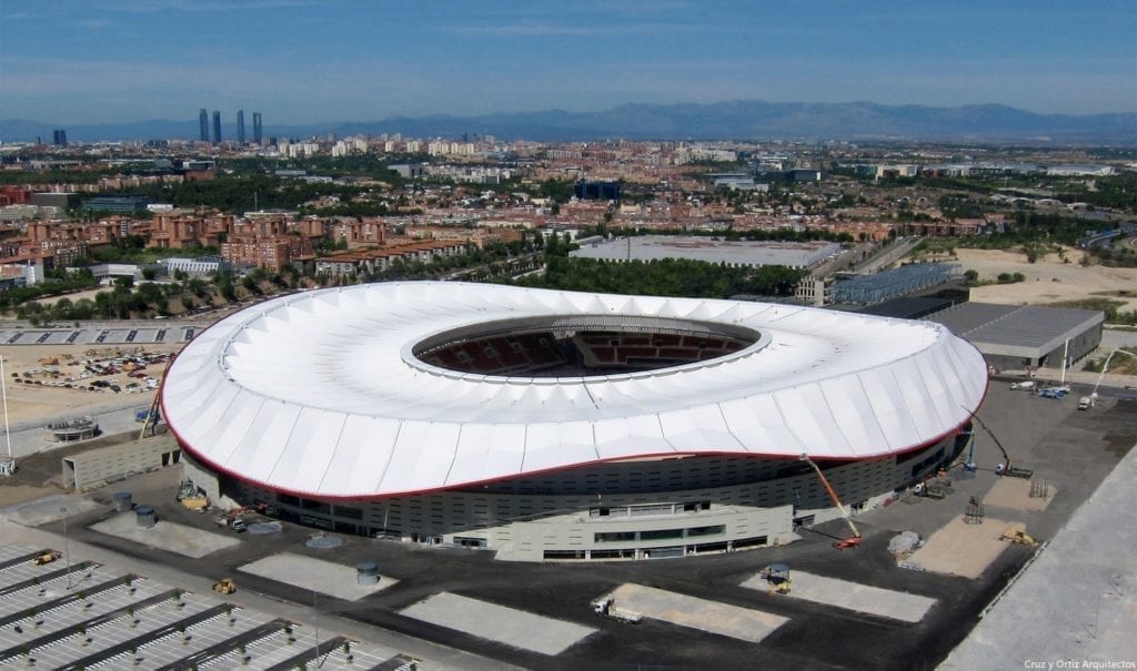 Estadio Wanda Metropolitano Atlético de Madrid durante su construcción. Foto de Cruz y Ortiz Arquitectos