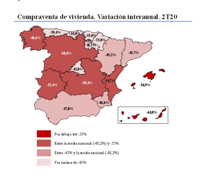 mapa compraventa vivienda Espana segundo trimestre fuente Colegio General del Notariado