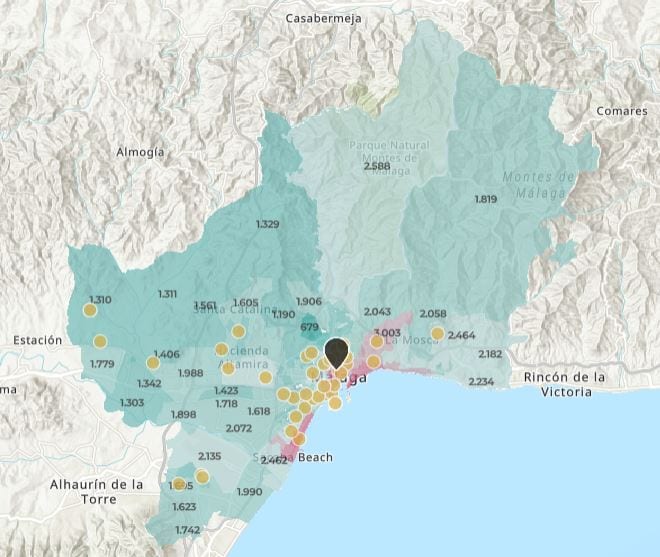 Captura mapa nuevos desarrollos 2020 en Malaga fuente Brainsre