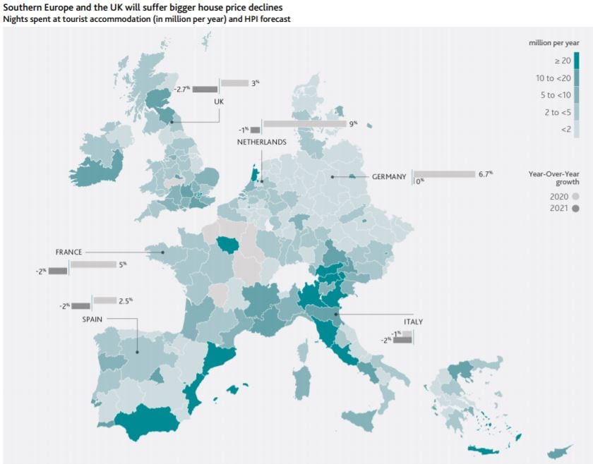mapa caida precio vivienda Europa fuente moodys