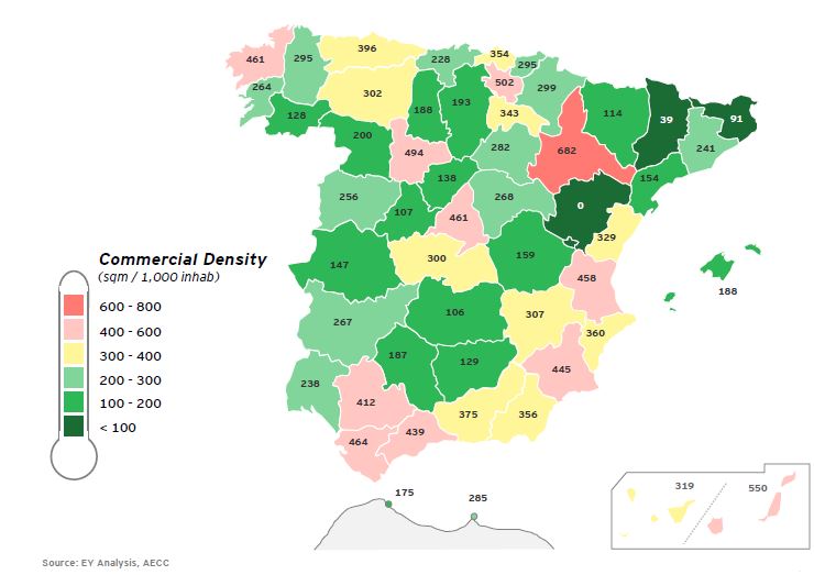 Mapa densidad centros comerciales espana
